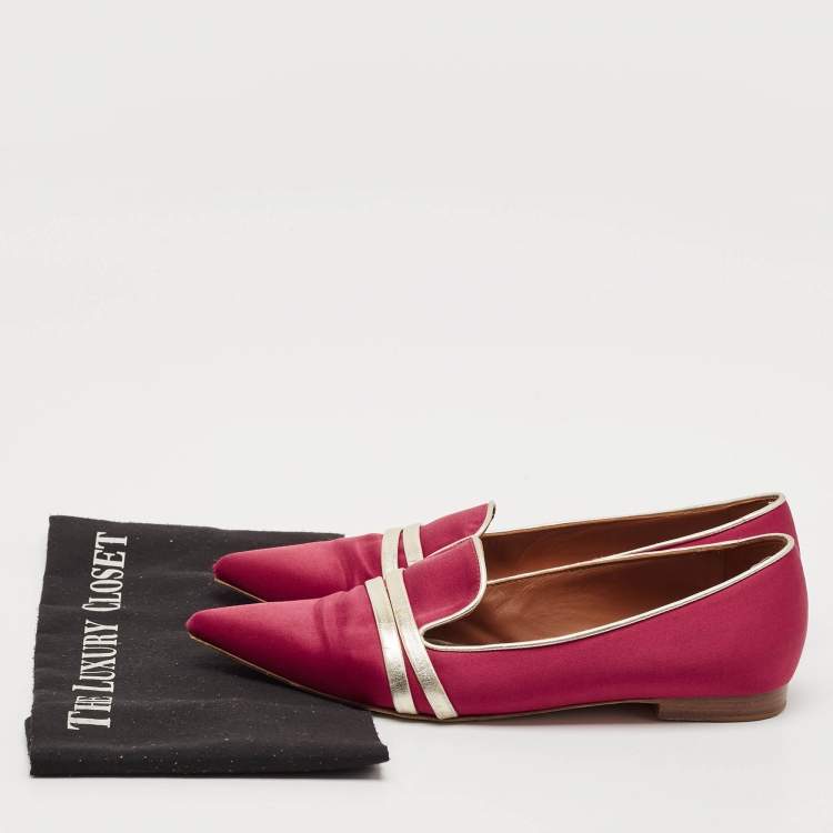 Pre Owned Malone Souliers Burgundy/Gold Leather and Satin Smoking Slippers Size 39