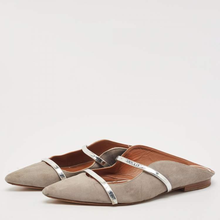 Pre Owned Malone Souliers Grey Suede and Leather Maureen Pointed Toe Flat Mules Size 40