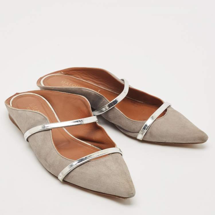 Pre Owned Malone Souliers Grey Suede and Leather Maureen Pointed Toe Flat Mules Size 40