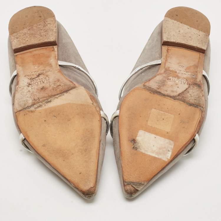 Pre Owned Malone Souliers Grey Suede and Leather Maureen Pointed Toe Flat Mules Size 40