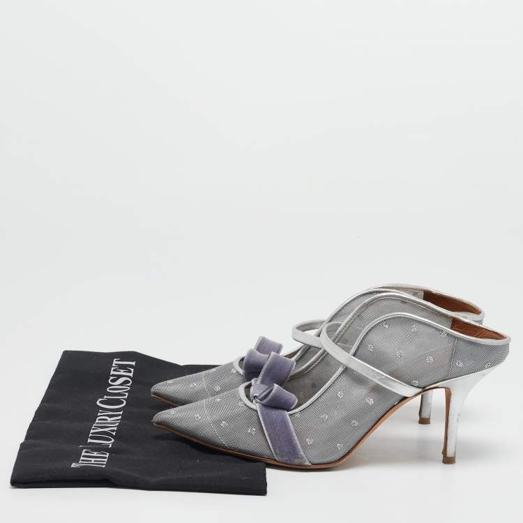 Pre Owned Malone Souliers Silver Leather and Mesh Marguerite Pumps Size 38    