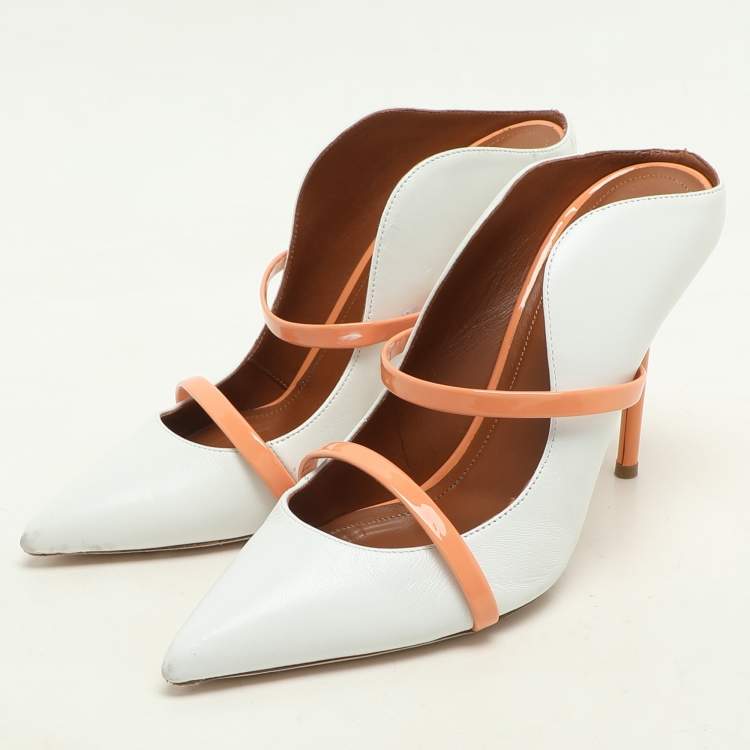 Pre Owned Malone Souliers White/Peach Leather Maureen Mules Size 38