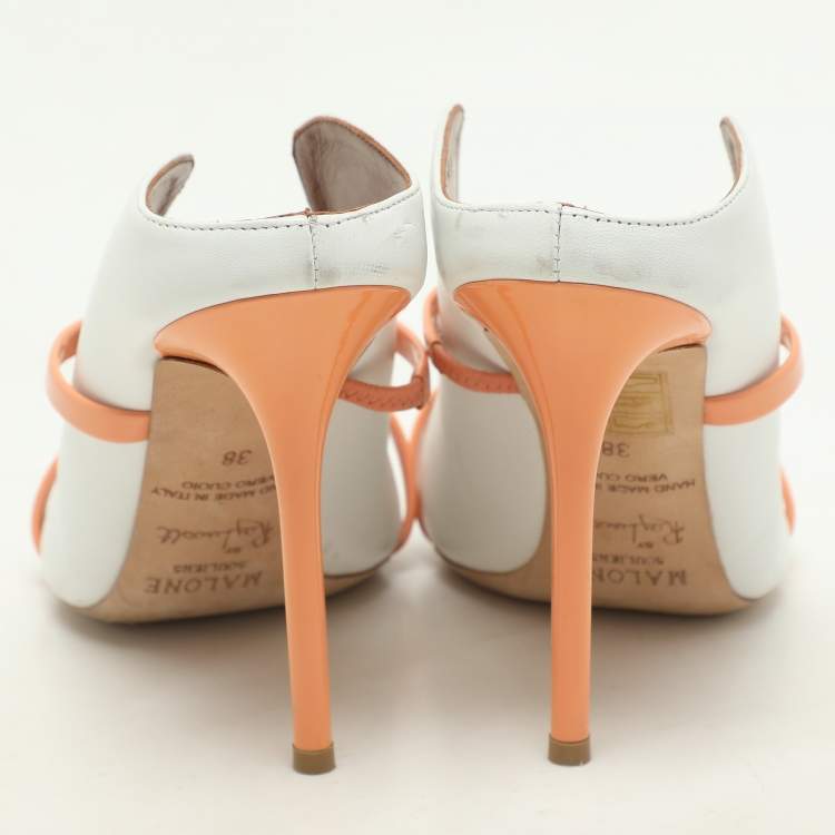 Pre Owned Malone Souliers White/Peach Leather Maureen Mules Size 38
