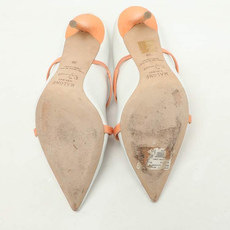 Pre Owned Malone Souliers White/Peach Leather Maureen Mules Size 38