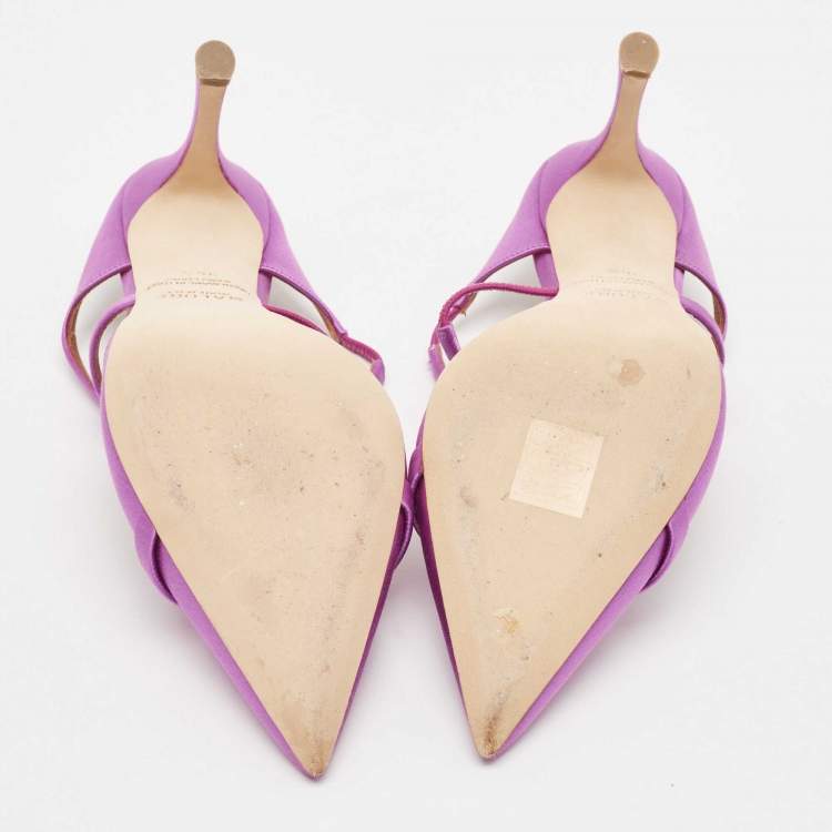 Pre Owned Malone Souliers Violet Satin Yoana Mules Size 36.5