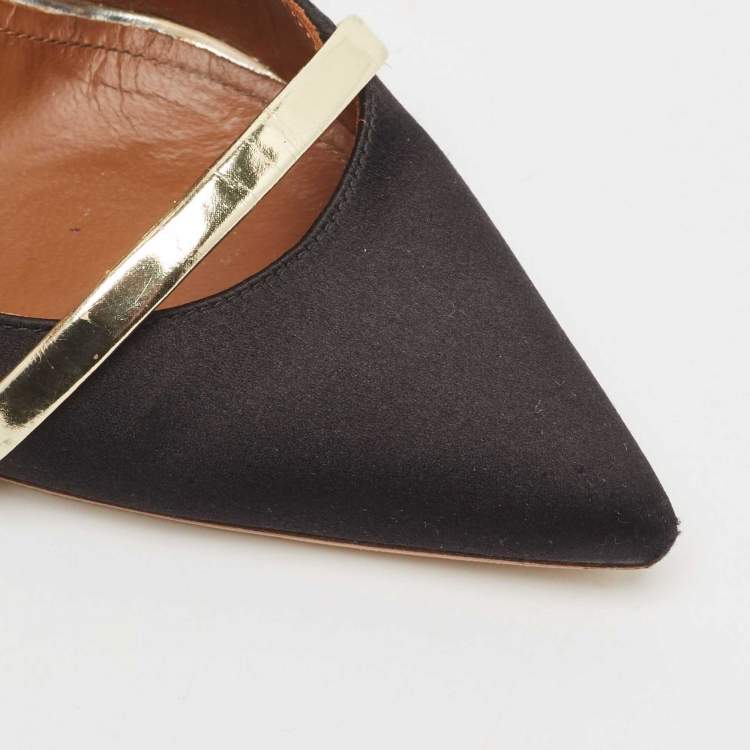 Pre Owned Malone Souliers Black/Gold Satin and Leather Maureen Mules Size 38.5