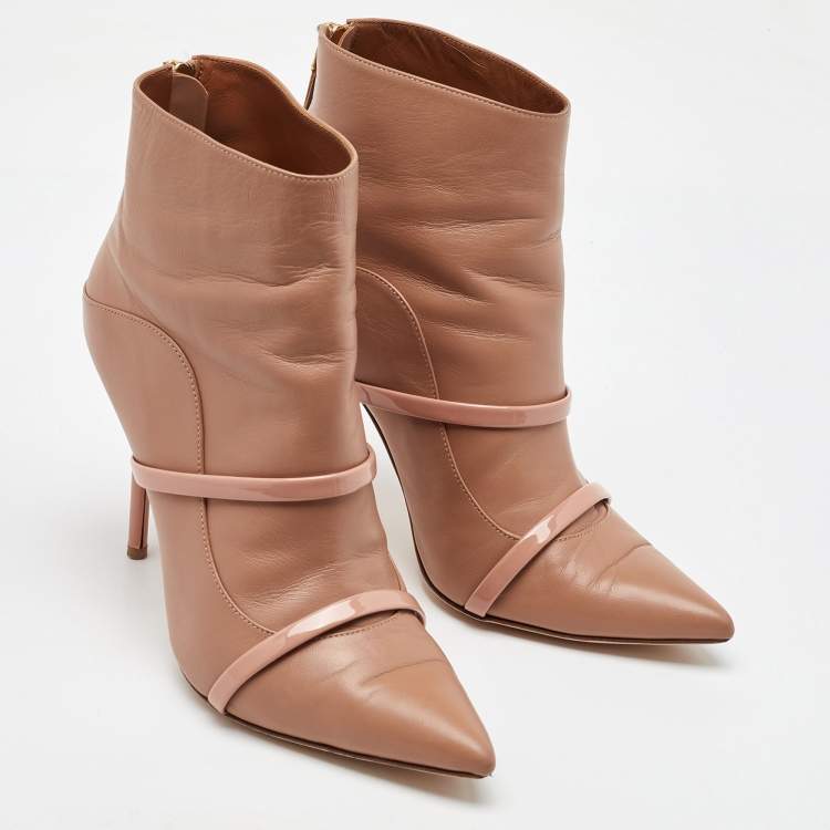 Pre Owned Malone Souliers Beige Leather Madison Pointed Toe Ankle Booties Size 40