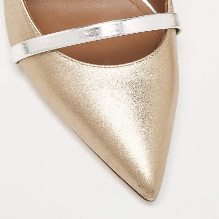 Pre Owned Malone Souliers Gold/Silver Leather Maureen Pointed Toe Mule Size 39.5