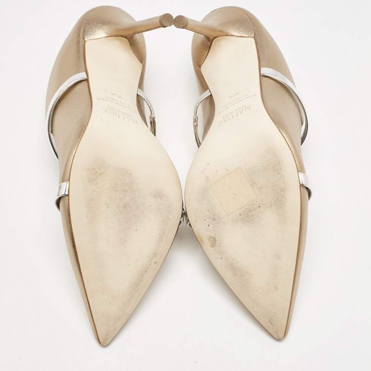 Pre Owned Malone Souliers Gold/Silver Leather Maureen Pointed Toe Mule Size 39.5