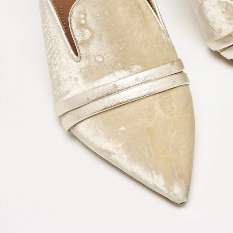 Pre Owned Malone Souliers Beige/Gold Velvet Hayley Pointed Toe Mules Size 39
