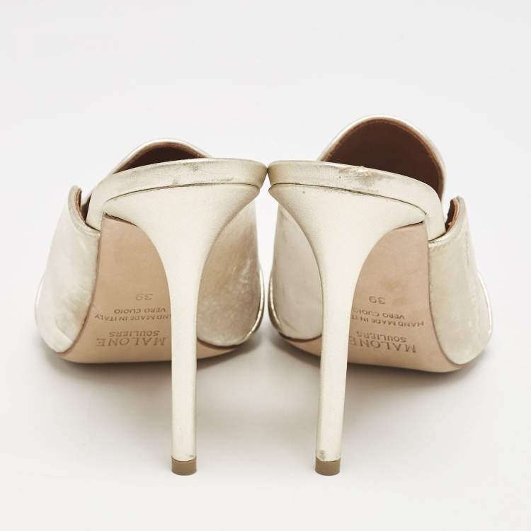 Pre Owned Malone Souliers Beige/Gold Velvet Hayley Pointed Toe Mules Size 39