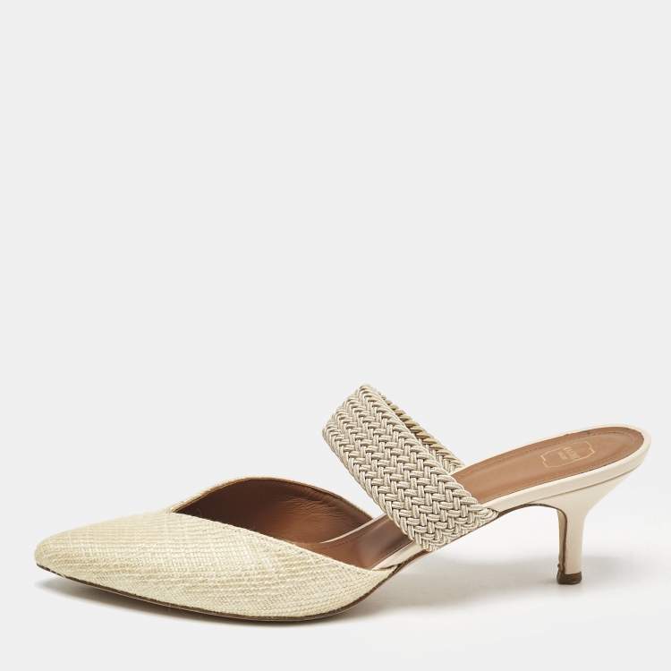 Pre Owned Malone Souliers Light Yellow Raffia and Cord Maisie Pointed Toe Mules Size 40