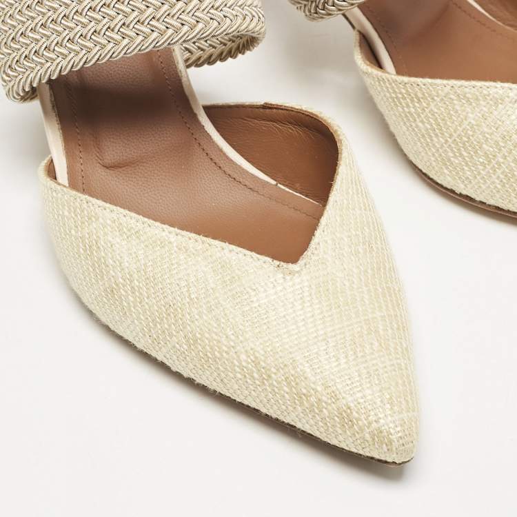 Pre Owned Malone Souliers Light Yellow Raffia and Cord Maisie Pointed Toe Mules Size 40