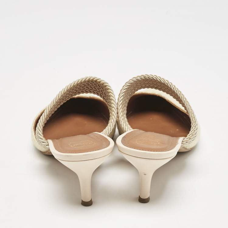 Pre Owned Malone Souliers Light Yellow Raffia and Cord Maisie Pointed Toe Mules Size 40