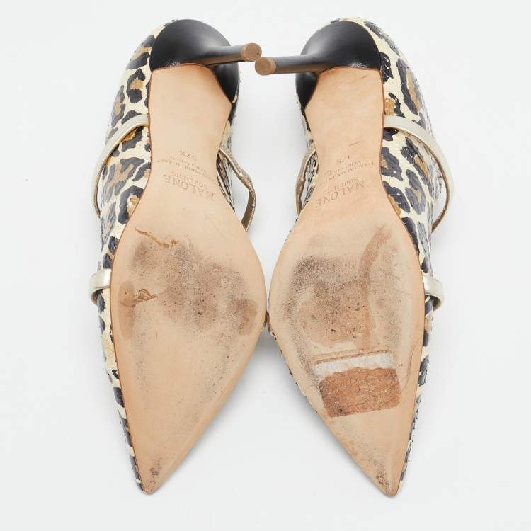 Pre Owned Malone Souliers Multicolor Snakeskin and Leather Maureen Pointed Toe Mules Size 37.5