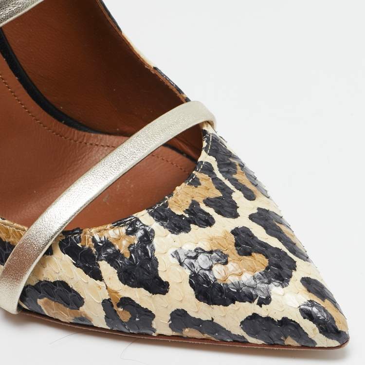Pre Owned Malone Souliers Multicolor Snakeskin and Leather Maureen Pointed Toe Mules Size 37.5