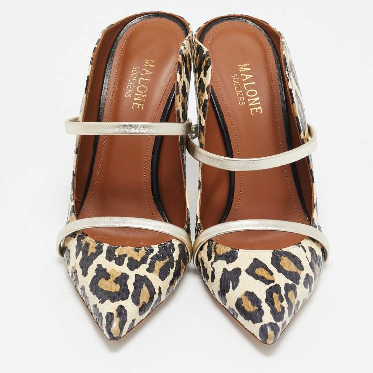 Pre Owned Malone Souliers Multicolor Snakeskin and Leather Maureen Pointed Toe Mules Size 37.5