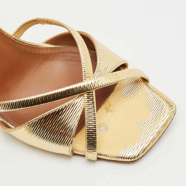 Pre Owned Malone Souliers Gold Textured Leather Penn Slide Sandals Size 38