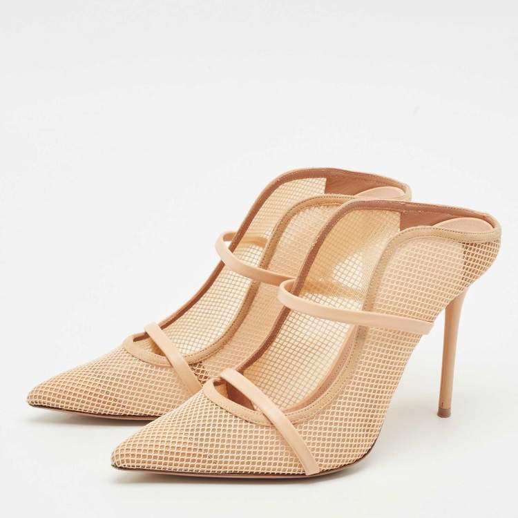 Pre Owned Malone Souliers Beige Mesh and Leather Maureen Mules Size 41