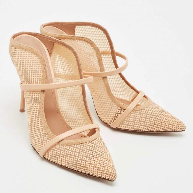 Pre Owned Malone Souliers Beige Mesh and Leather Maureen Mules Size 41