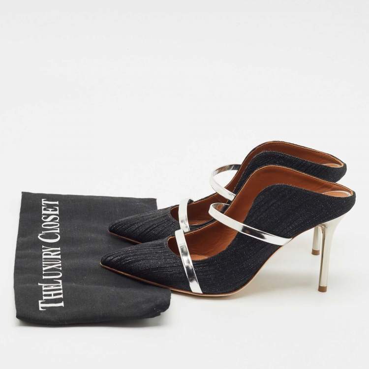 Pre Owned Malone Souliers Navy Blue Lurex Fabric Maureen Heel Mules Size 37