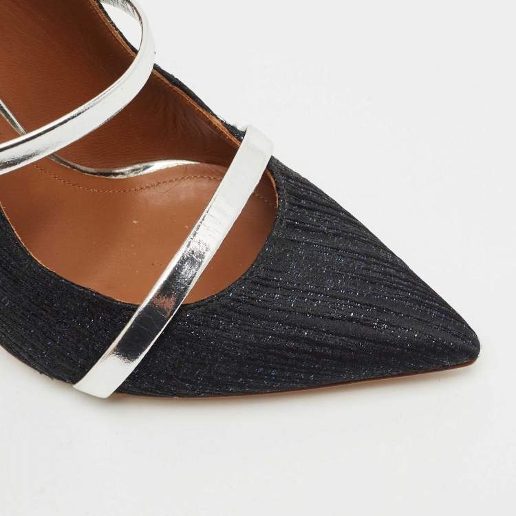 Pre Owned Malone Souliers Navy Blue Lurex Fabric Maureen Heel Mules Size 37