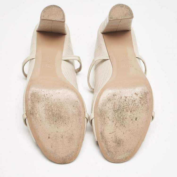 Pre Owned Malone Souliers Beige Croc Embossed Leather Norah Block Heel Mules Size 40