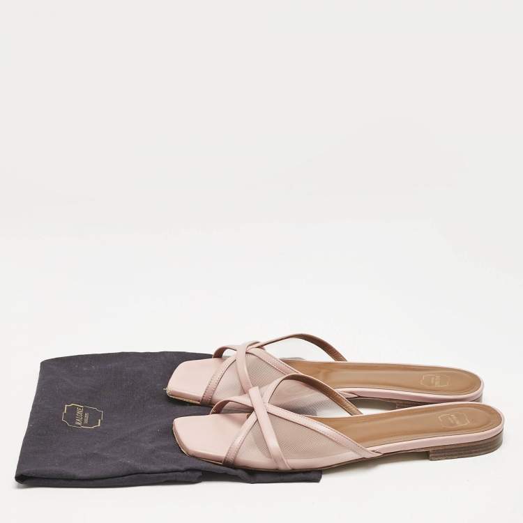 Pre Owned Malone Souliers Pink Leather and Mesh Perla Flat Slides Size 38