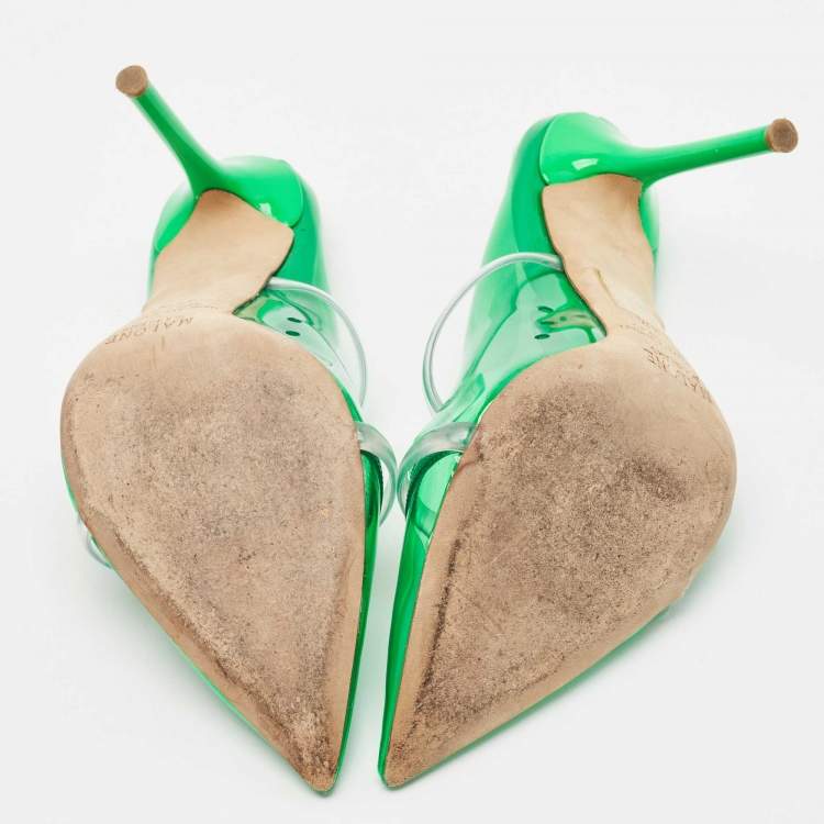 Pre Owned Malone Souliers Green/Transparent PVC Maureen Pointed Toe Mules Size 38.5
