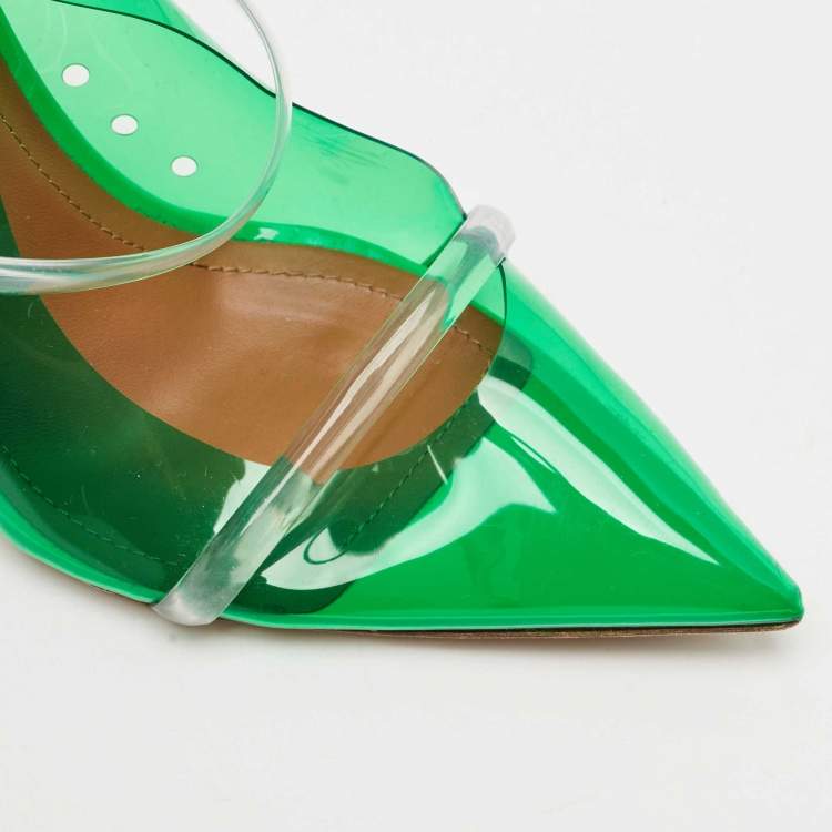 Pre Owned Malone Souliers Green/Transparent PVC Maureen Pointed Toe Mules Size 38.5