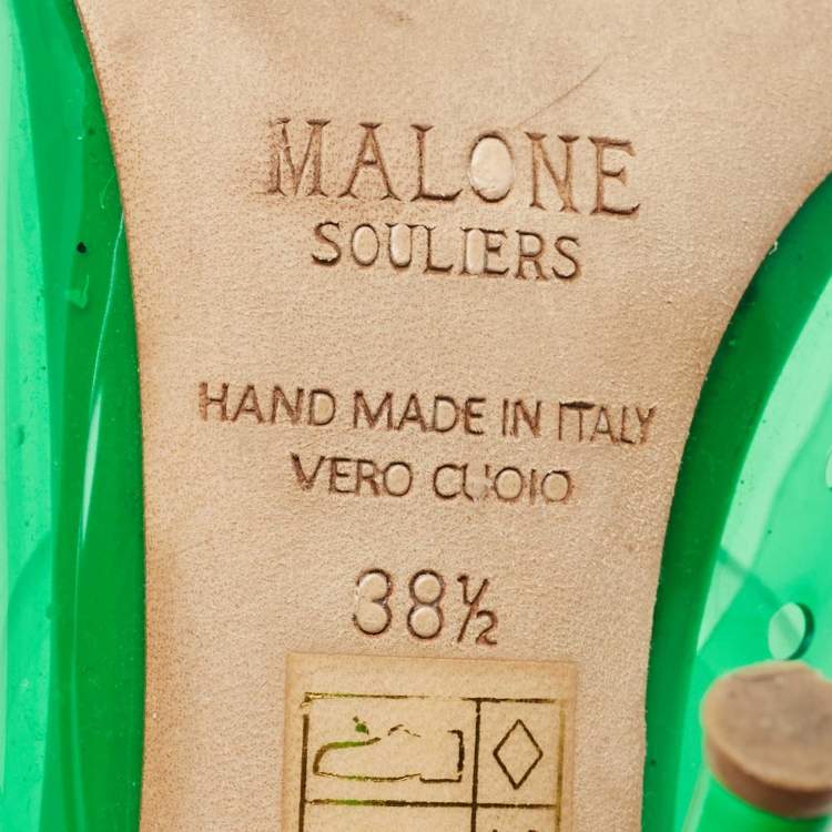 Pre Owned Malone Souliers Green/Transparent PVC Maureen Pointed Toe Mules Size 38.5
