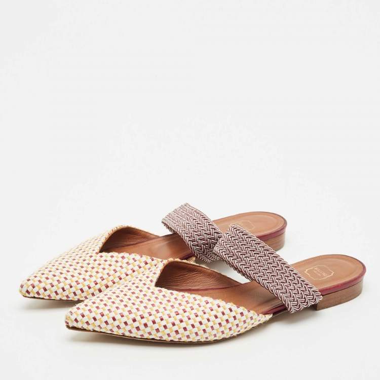 Pre Owned Malone Souliers Multicolor Coated Raffia Maisie Mules Size 38