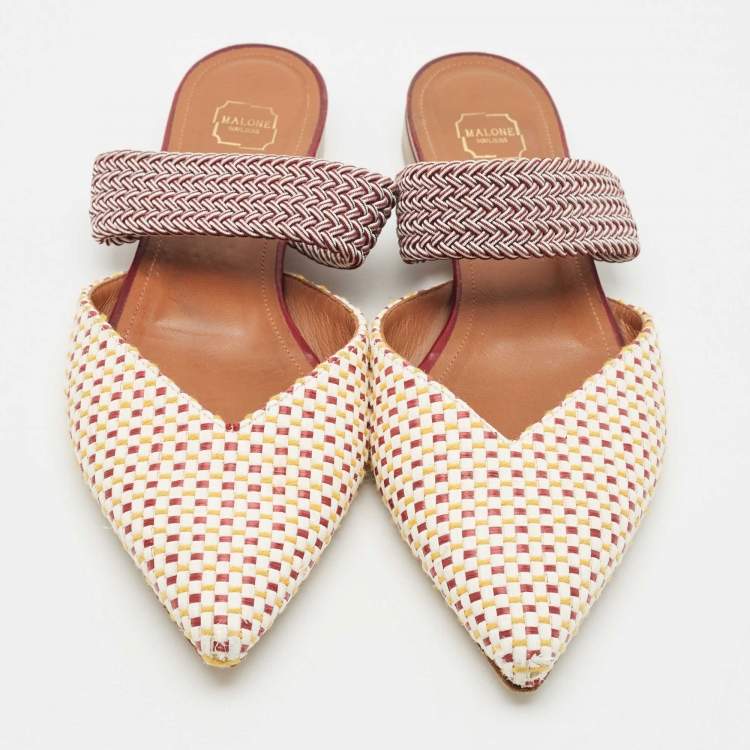 Pre Owned Malone Souliers Multicolor Coated Raffia Maisie Mules Size 38