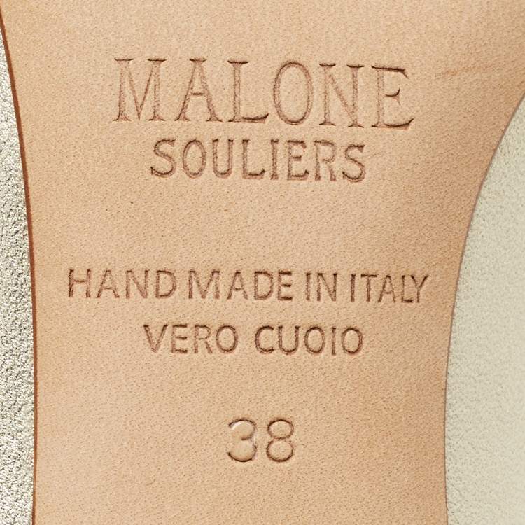 Pre Owned Malone Souliers Gold/Silver Leather Maureen Mules Size 38