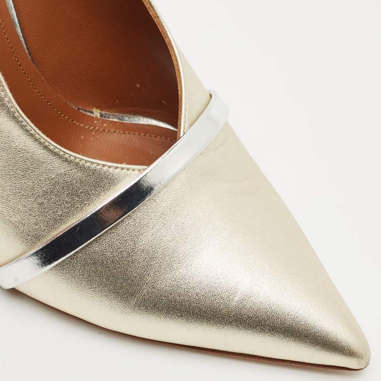 Pre Owned Malone Souliers Gold/Silver Leather Maureen Mules Size 38