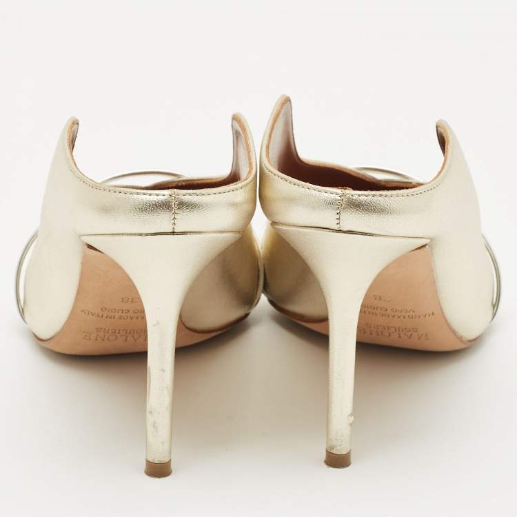 Pre Owned Malone Souliers Gold/Silver Leather Maureen Mules Size 38