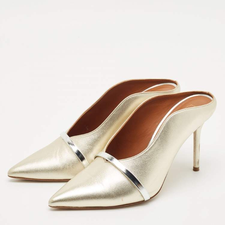 Pre Owned Malone Souliers Gold/Silver Leather Maureen Mules Size 38