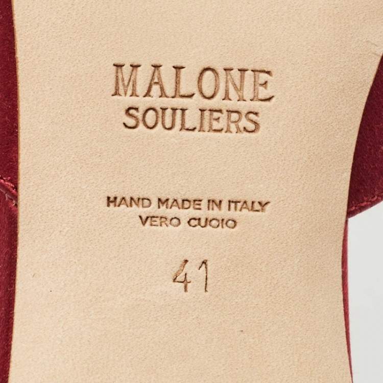 Pre Owned Malone Souliers Burgundy Satin Mona 70 Crystal Embellished Mules Size 41