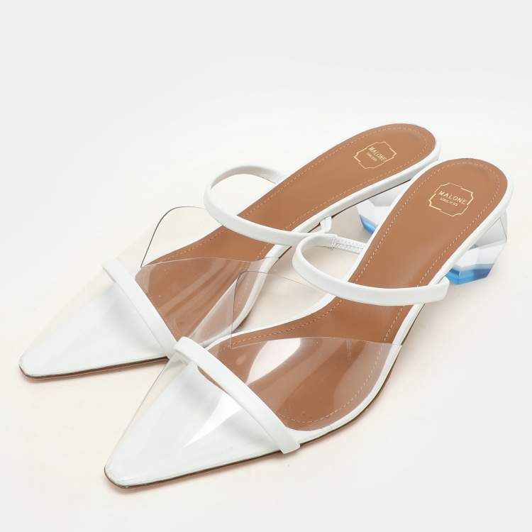 Pre Owned Malone Souliers Transparent/White Leather and PVC Lana Pumps Size 39