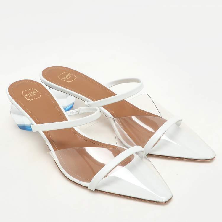Pre Owned Malone Souliers Transparent/White Leather and PVC Lana Pumps Size 39