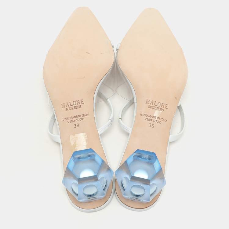Pre Owned Malone Souliers Transparent/White Leather and PVC Lana Pumps Size 39