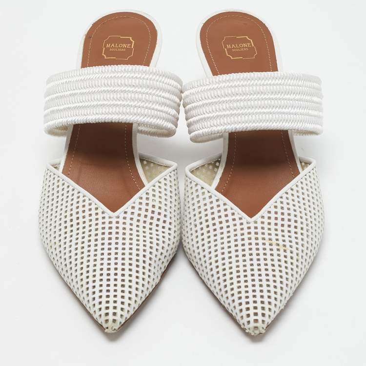 Pre Owned Malone Souliers White Leather Maisie Mules Size 40