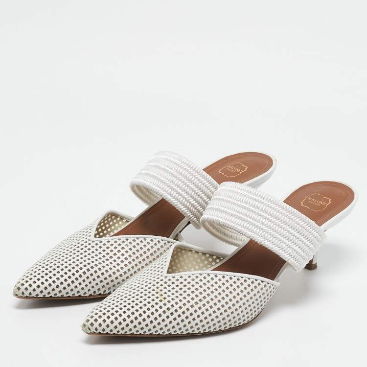 Pre Owned Malone Souliers White Leather Maisie Mules Size 40