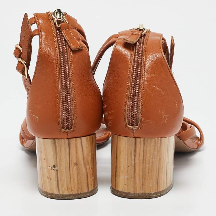 Pre Owned Malone Souliers Brown Leather Block Heel  Ankle Strap Sandals Size 40