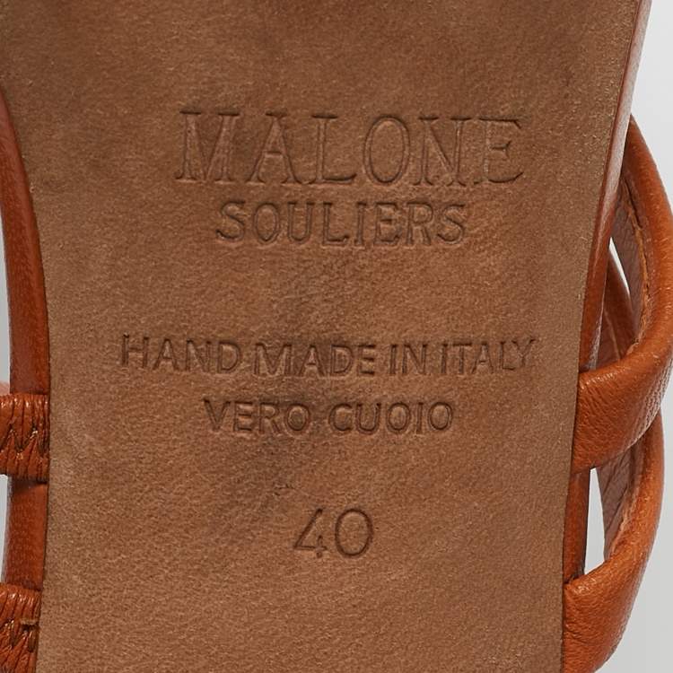 Pre Owned Malone Souliers Brown Leather Block Heel  Ankle Strap Sandals Size 40