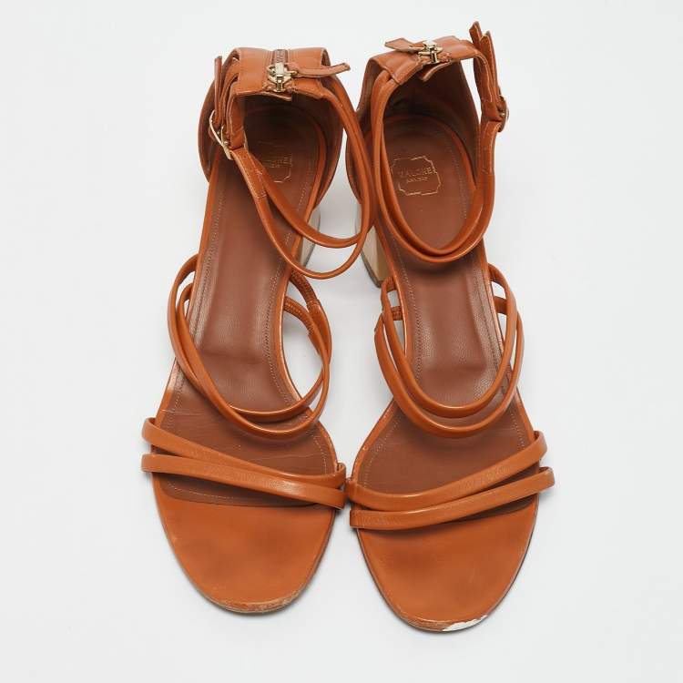 Pre Owned Malone Souliers Brown Leather Block Heel  Ankle Strap Sandals Size 40