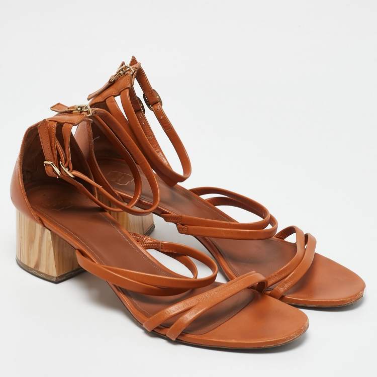 Pre Owned Malone Souliers Brown Leather Block Heel  Ankle Strap Sandals Size 40