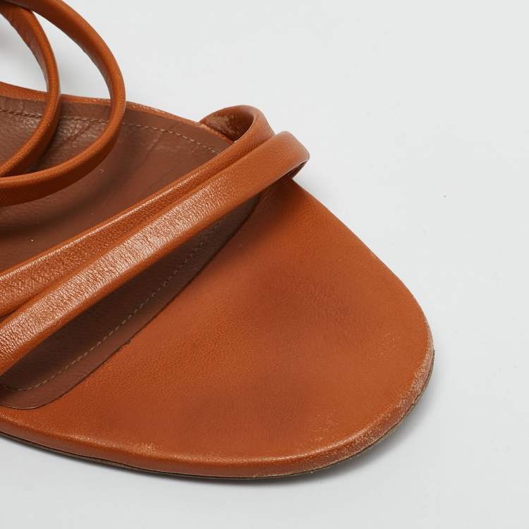 Pre Owned Malone Souliers Brown Leather Block Heel  Ankle Strap Sandals Size 40