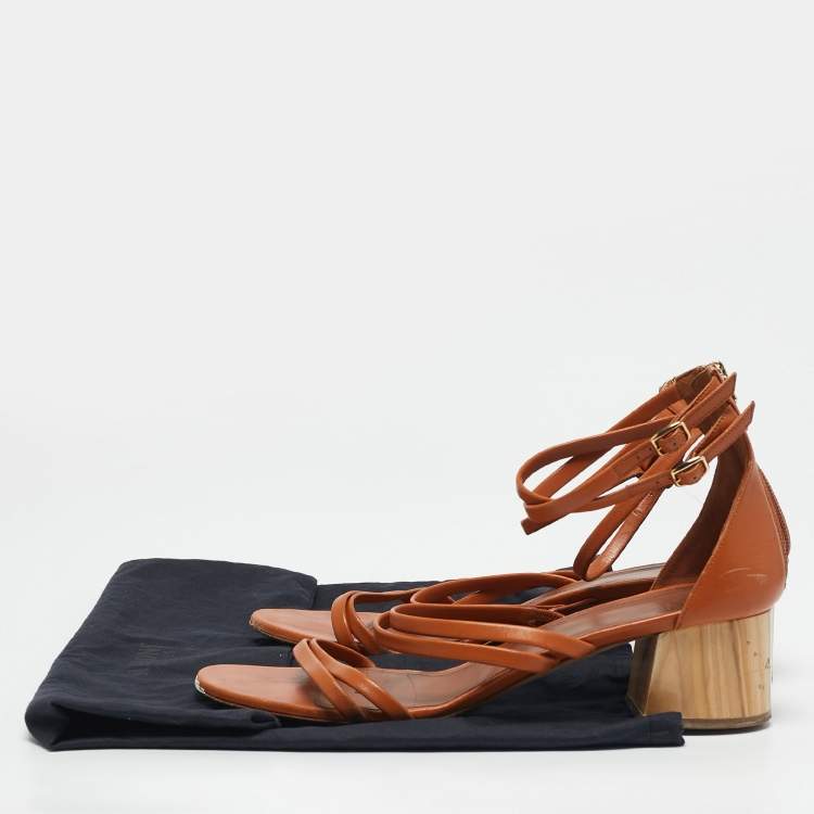 Pre Owned Malone Souliers Brown Leather Block Heel  Ankle Strap Sandals Size 40