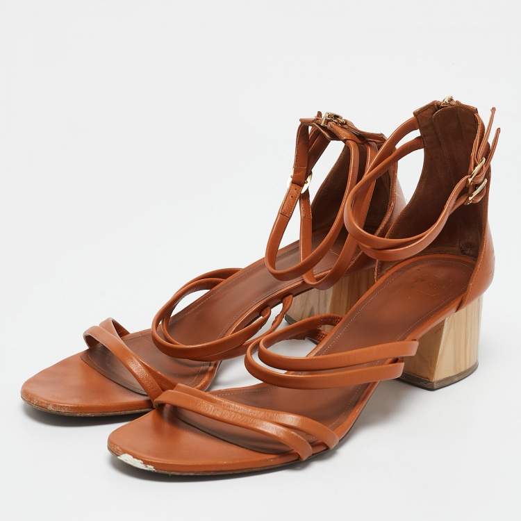 Pre Owned Malone Souliers Brown Leather Block Heel  Ankle Strap Sandals Size 40